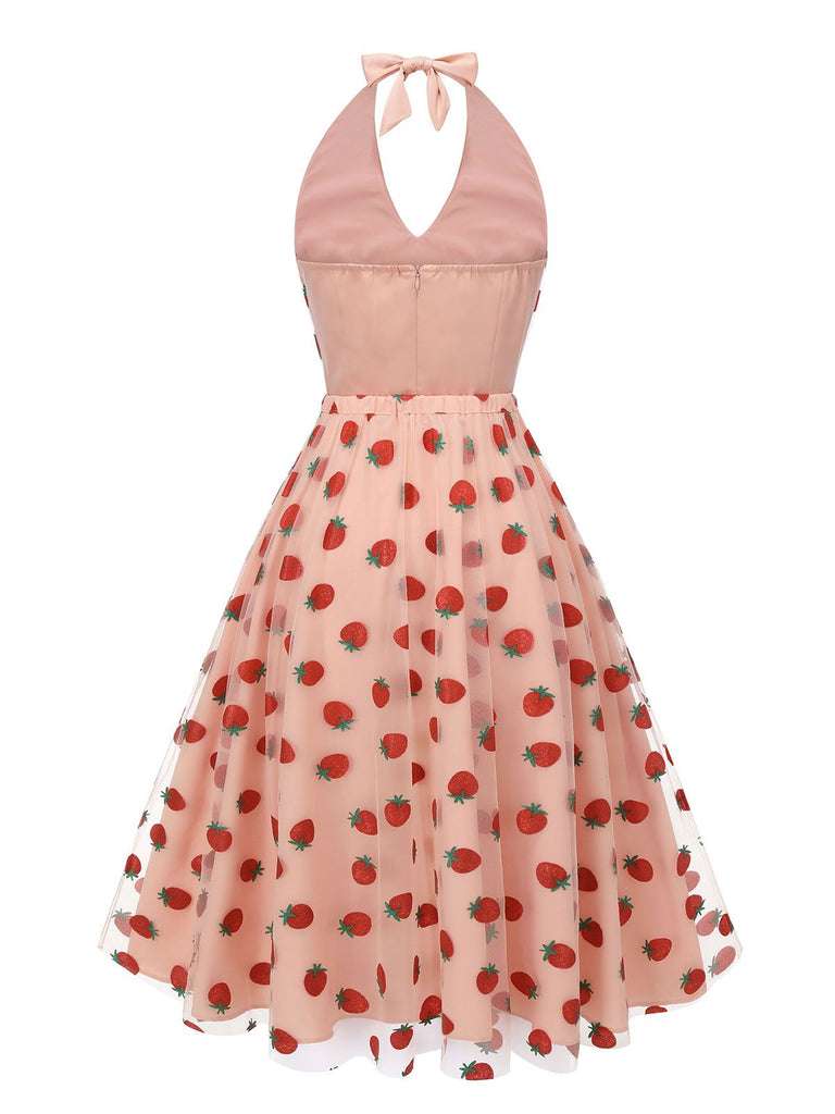 2PCS Tuta corta scollo a V e gonna a ombrello rosa anni '50
