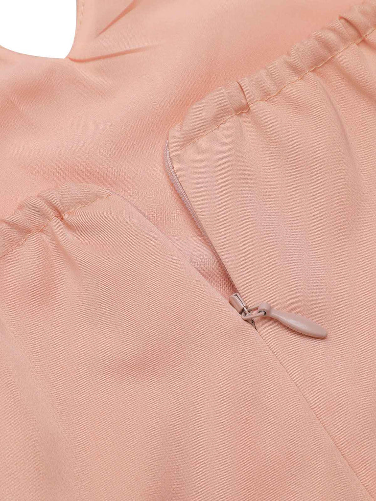 2PCS Tuta corta scollo a V gonna a ombrello rosa anni '50