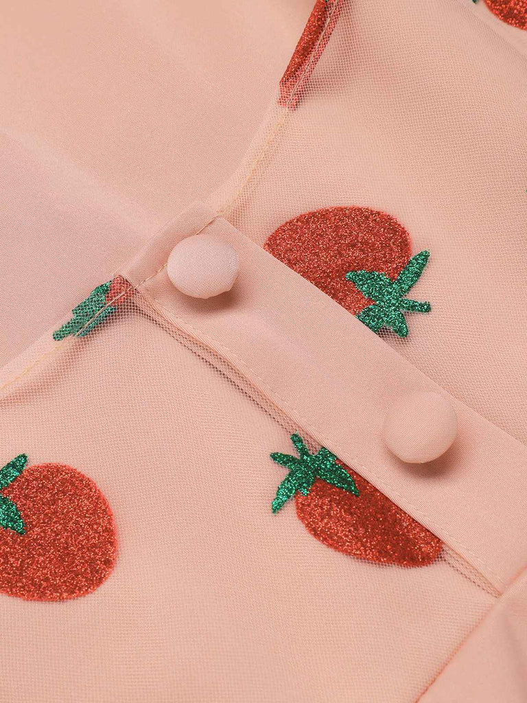 2PCS Tuta corta scollo a V gonna a ombrello rosa anni '50