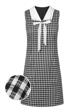 Abito a tubino plaid a quadretti in acetato nero anni '60