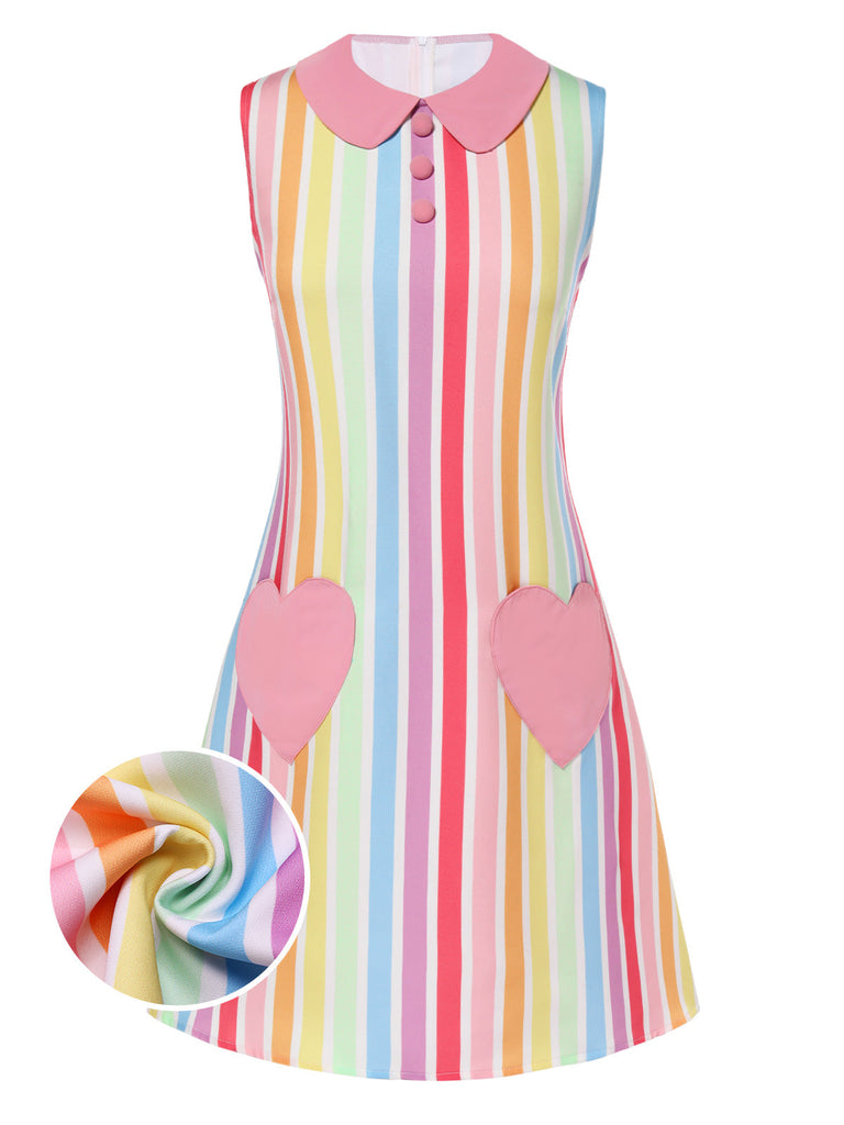 Abito tasca a cuore a righe arcobaleno anni '60