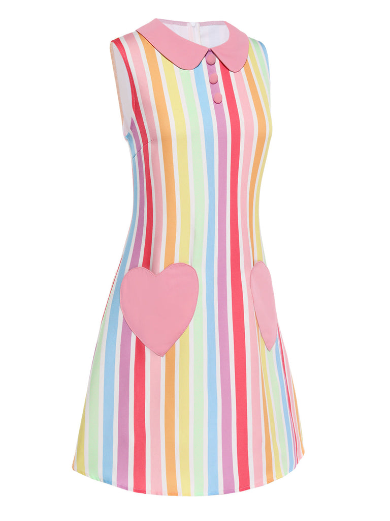 Abito tasca a cuore a righe arcobaleno anni '60