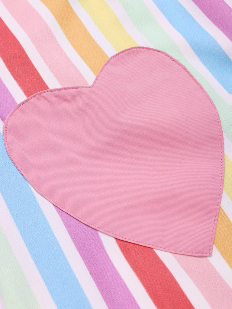 Abito tasca a cuore a righe arcobaleno anni '60