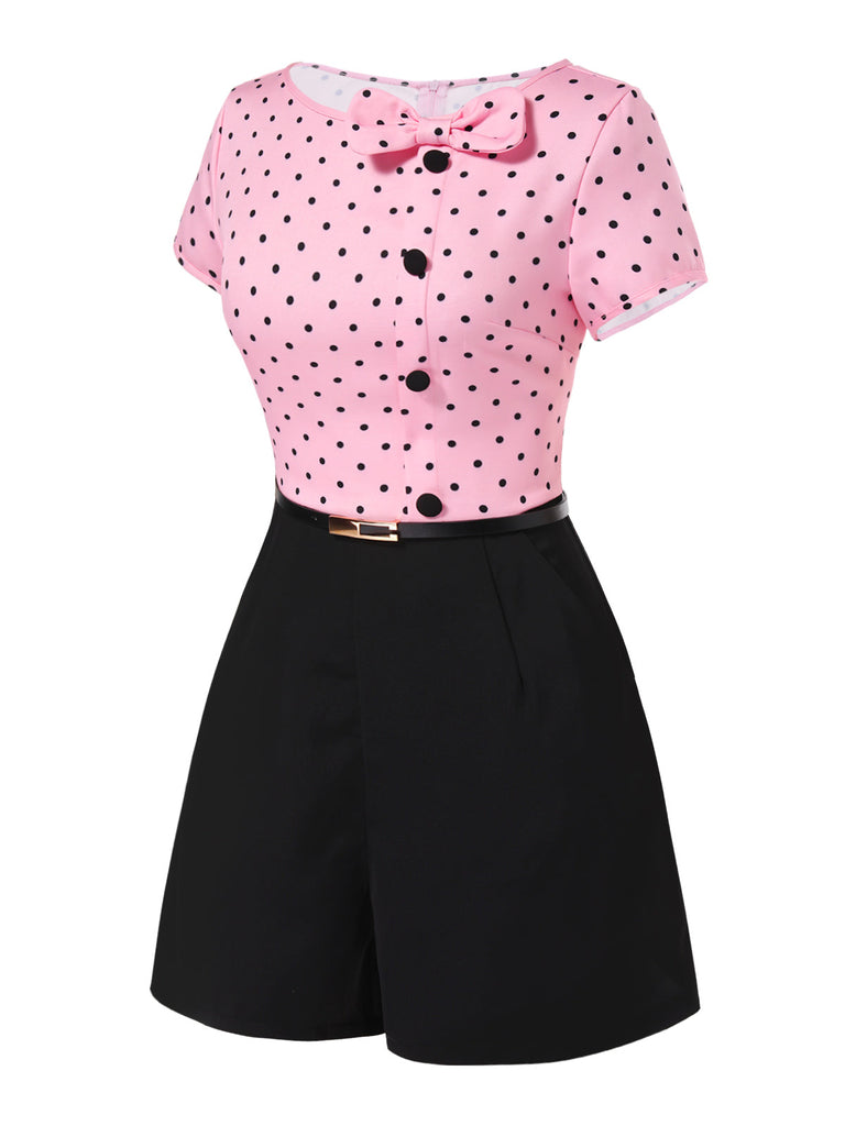 [Prevendita] Tuta corta fiocco a pois Rosa anni '50