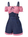 Tuta corta in denim a contrasto spalle scoperte anni '50