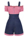 Tuta corta in denim a contrasto spalle scoperte anni '50
