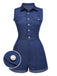 [Prevendita] Tuta corta in cotone tinta unita in denim blu anni '70