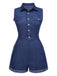 [Prevendita] Tuta corta in cotone tinta unita in denim blu anni '70