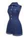 [Prevendita] Tuta corta in cotone tinta unita in denim blu anni '70