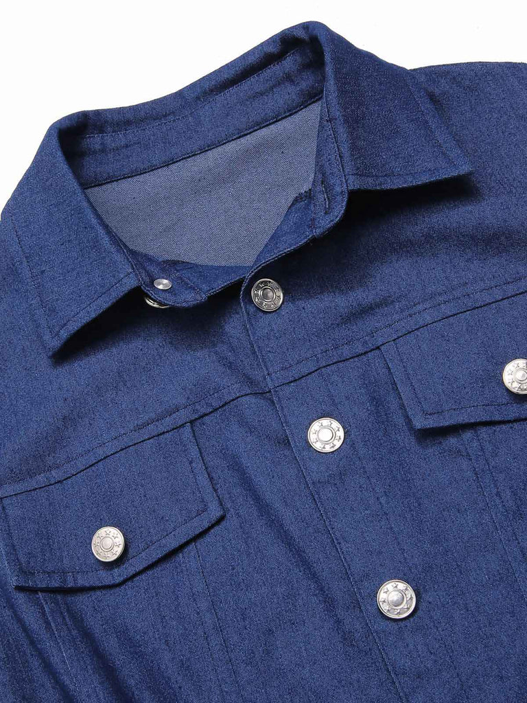 Tuta corta in cotone tinta unita in denim marrone anni '70