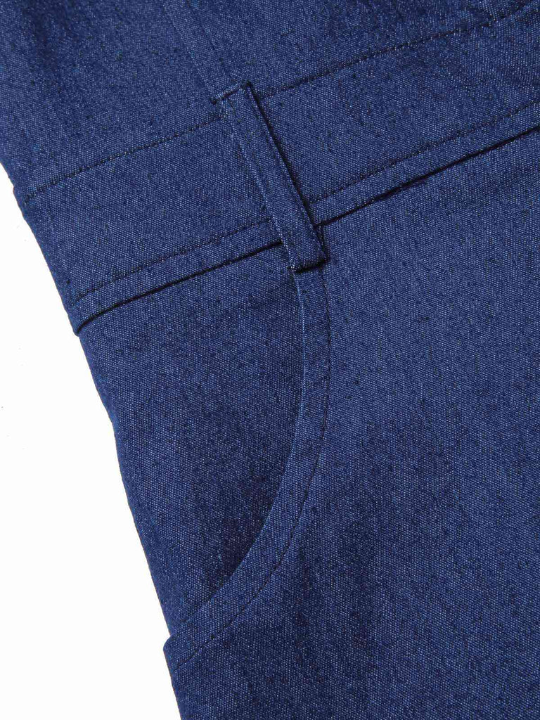 Tuta corta in cotone tinta unita in denim marrone anni '70