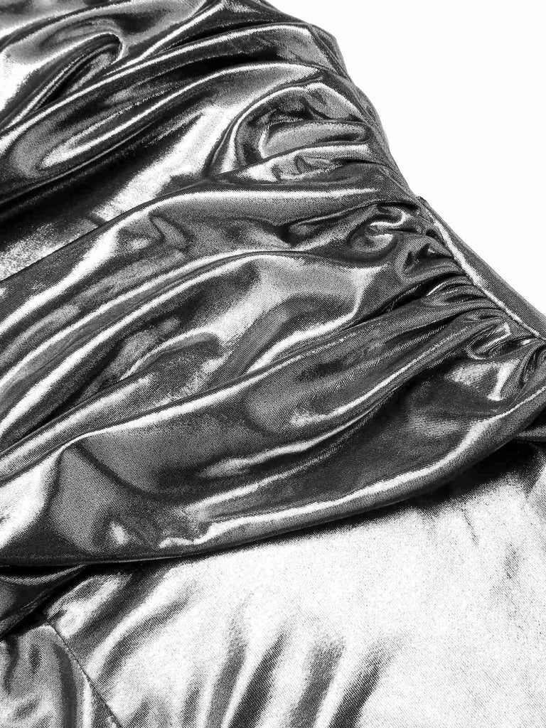 Tuta lunga paillettes scollo a V fiocco argento anni '70