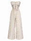 Tuta lunga bandeau beige anni '70 bohémien con floreale e fiocco