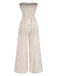Tuta lunga bandeau beige anni '70 bohémien con floreale e fiocco