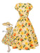 Abito arricciato fiori di ortensia giallo anni '50
