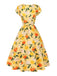 Abito arricciato fiori di ortensia giallo anni '50