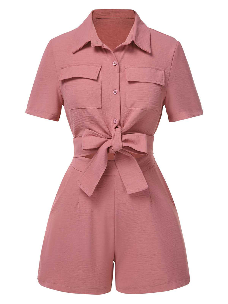 2PCS Top con lacci e pantaloncini a vita alta anni '40
