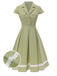 Abito patchwork in cotone plaid e pizzo verde anni '40
