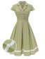 Abito patchwork in cotone plaid e pizzo verde anni '40