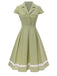 Abito patchwork in cotone plaid e pizzo verde anni '40