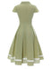 Abito patchwork in cotone plaid e pizzo verde anni '40