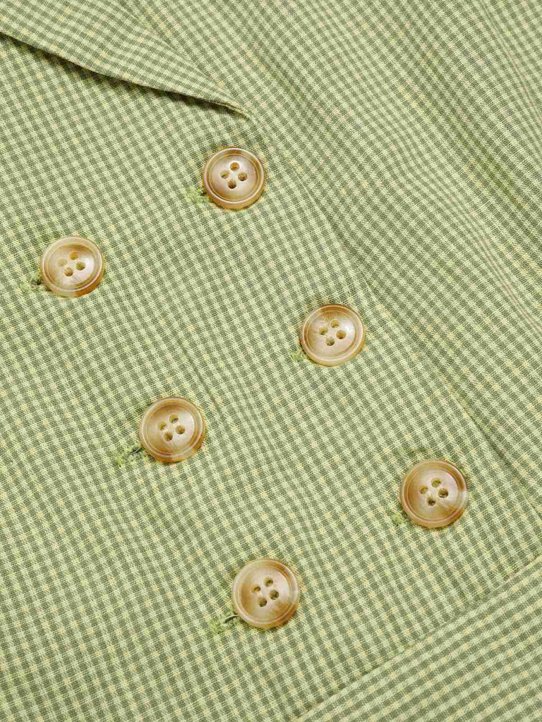 Abito patchwork in cotone plaid e pizzo verde anni '40