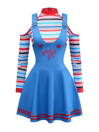 2PCS Top a righe di Chucky e abito spalline Halloween anni '60