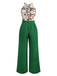 2PCS Top con piante tropicali e pantaloni testurizzati verde anni '50