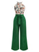 2PCS Top con piante tropicali e pantaloni testurizzati verde anni '50