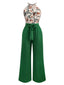 2PCS Top con piante tropicali e pantaloni testurizzati verde anni '50