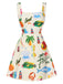 Abito frutta tropicali spalline larghe multicolore anni '60