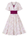Abito floreale con maniche a campana rosa anni '50