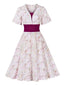 Abito floreale con maniche a campana rosa anni '50