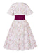 Abito floreale con maniche a campana rosa anni '50