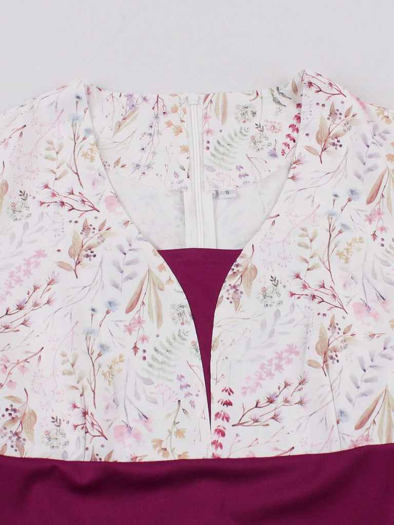 Abito floreale con maniche a campana rosa anni '50