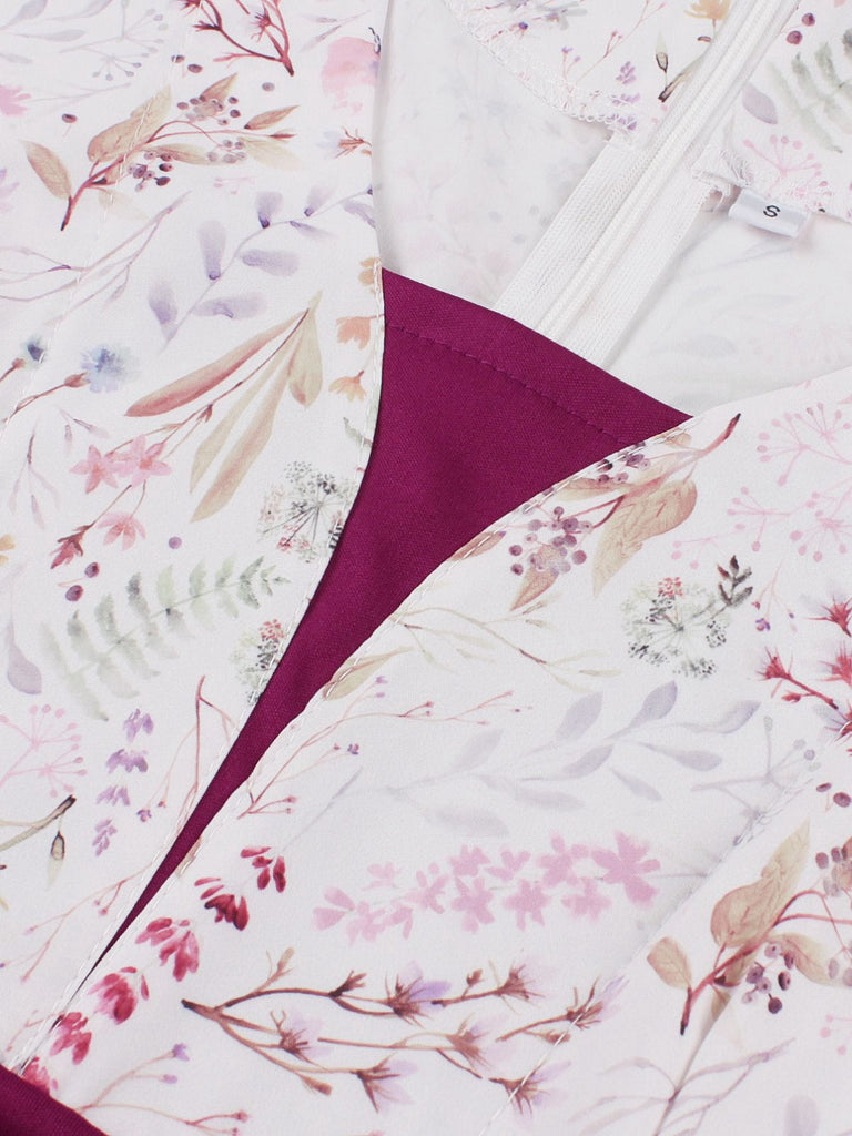 Abito floreale con maniche a campana rosa anni '50