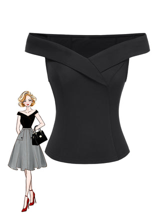 Top a spalle scoperte nero anni '50