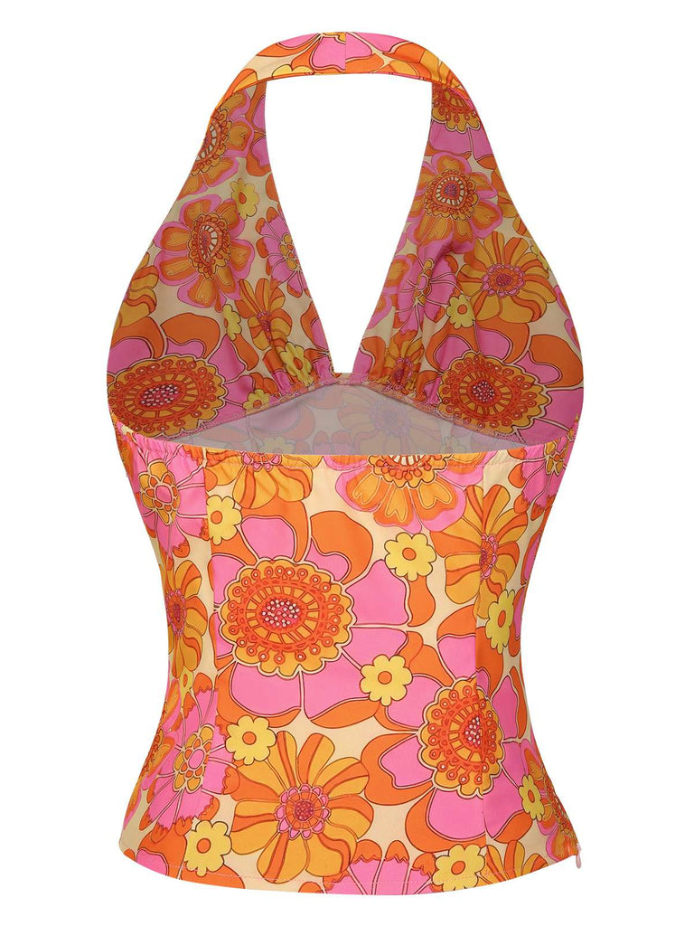 2PCS Top scollo all'americana floreale e gonna anni '60