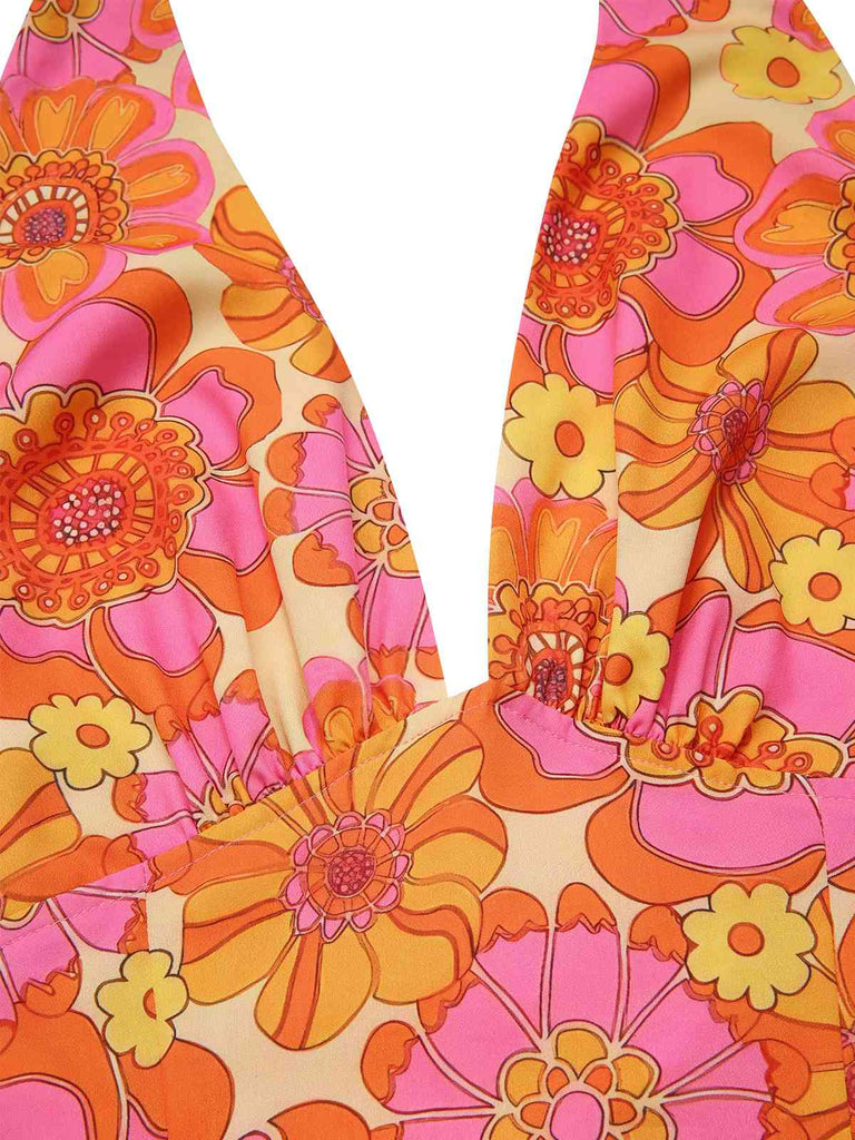 2PCS Top scollo all'americana floreale e gonna anni '60