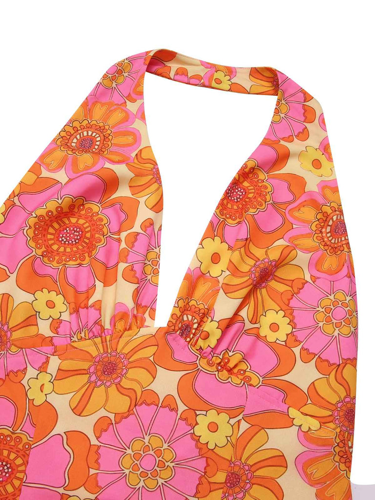 2PCS Top scollo all'americana floreale e gonna anni '60