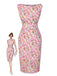 Abito aderente floreale rosa anni '60