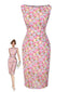 Abito aderente floreale rosa anni '60