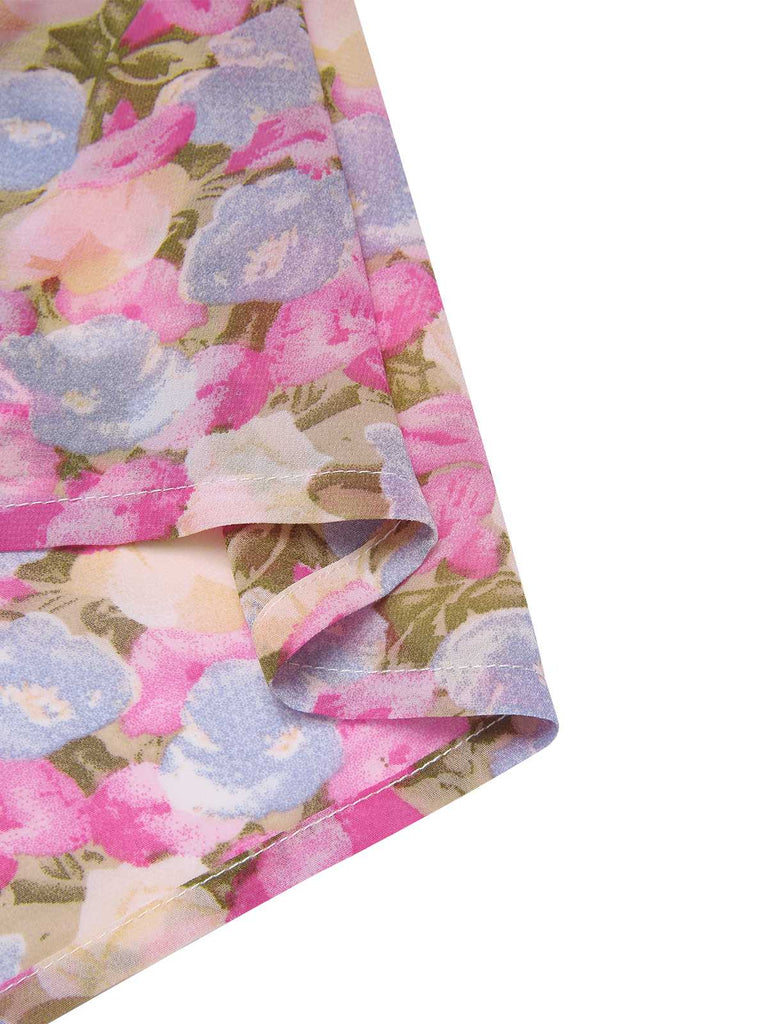 Abito aderente floreale rosa anni '60