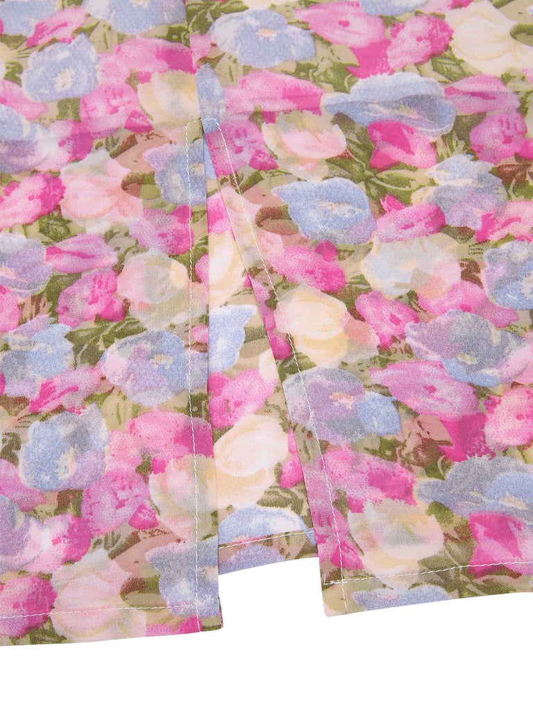 Abito aderente floreale rosa anni '60