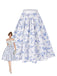 Gonna floreale in porcellana blu e bianco anni '50
