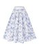 Gonna floreale in porcellana blu e bianco anni '50