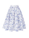 Gonna floreale in porcellana blu e bianco anni '50