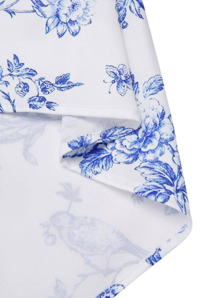 Gonna floreale in porcellana blu e bianco anni '50