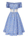 Abito a margherita plaid spalle scoperte blu anni '50