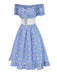 Abito a margherita plaid spalle scoperte blu anni '50
